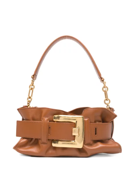 Colier Balmain din piele cu cataramă maro