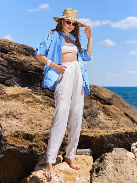 Лляні Штани повсякденні ISSA Plus молочний