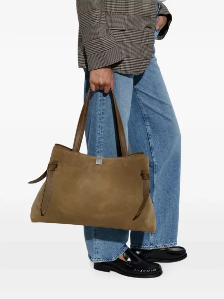 Geantă shopper Yuzefi din piele de căprioară maro
