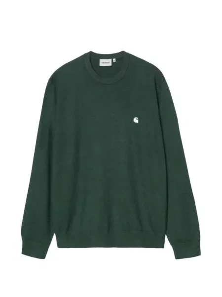 Pulover Carhartt Wip cu broderie cu decolteu rotund verde