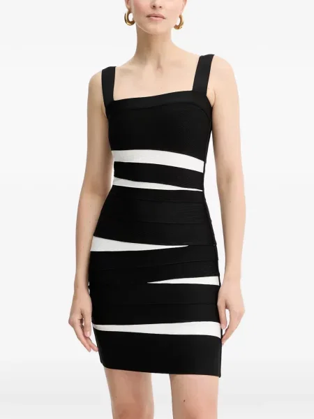 Mała sukienka mini Hervé Léger w paski garniturowa czarna
