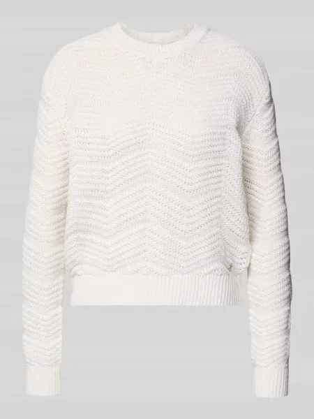 Sweter z dzianiny z prążkowanymi wykończeniami Guess biały