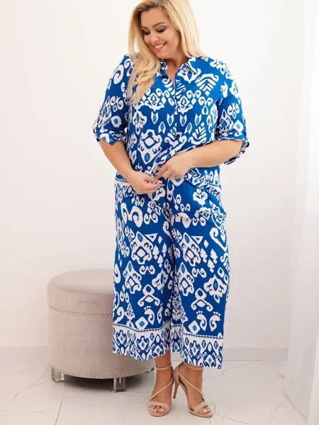 Pantaloni Kesi Włoski cu imagine cu imprimeu geometric albastru