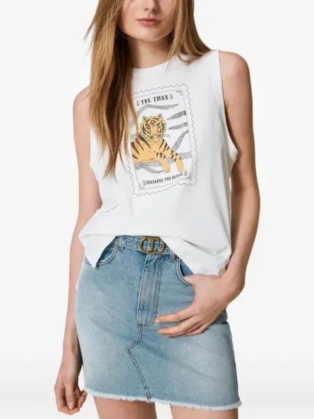 Vestă Twinset fără mâneci cu imagine cu dungi de tigru alb