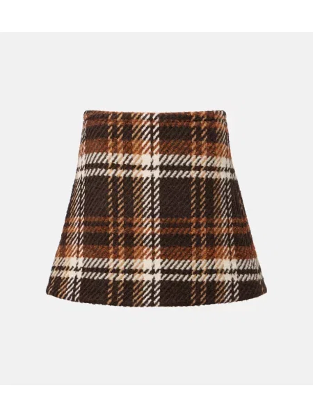 Spódnica Patou wełniana w kratkę brązowa