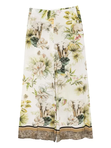 Pantaloni Elie Saab din șifon cu imagine alb