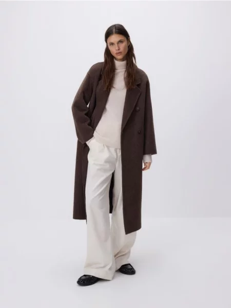 Reserved Класичне пальто з тканини з додаванням вовни handmade темно коричневий