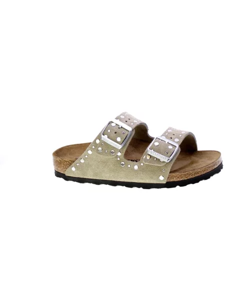 Kožené pantofle Birkenstock s nýty béžové