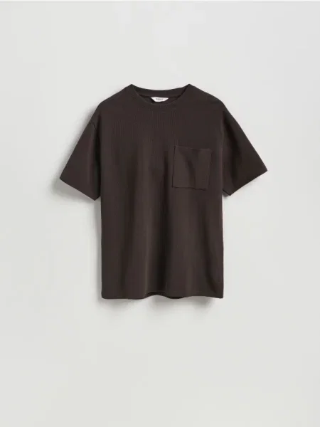 Reserved Tricou comfort fit din structurat maro-închis maro