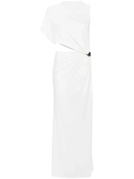 Sukienka maxi Courreges asymetryczna z krepy garniturowa biała