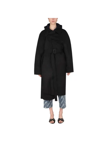 Lniany płaszcz Balenciaga czarny