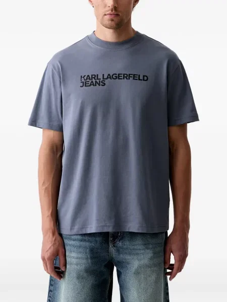 Tricou Karl Lagerfeld Jeans cu imagine cu decolteu rotund albastru