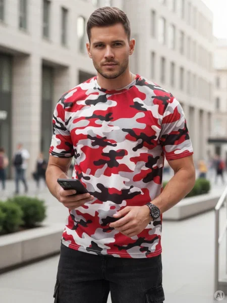 Koszulka moro camouflage Dstreet czerwona
