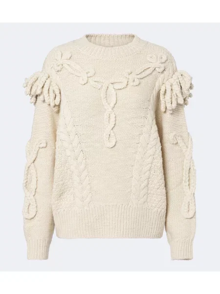 Pulover Marant Etoile cu franjuri de lână alb