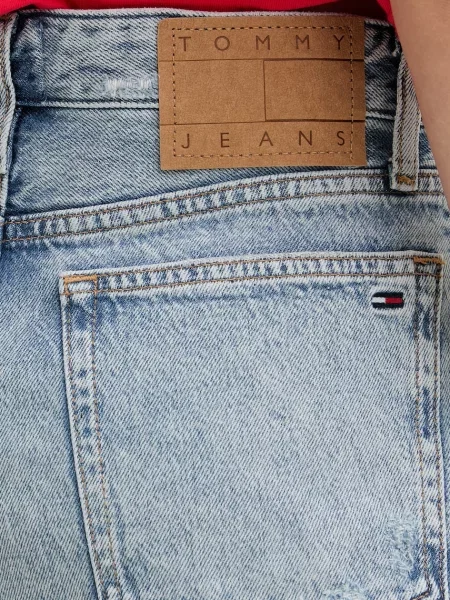 Tommy Jeans къс панталон дамски от деним синьо