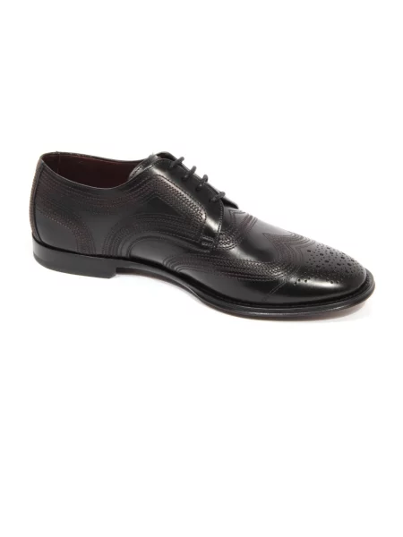 Haftowany oksfordy Dolce And Gabbana skórzany czarny
