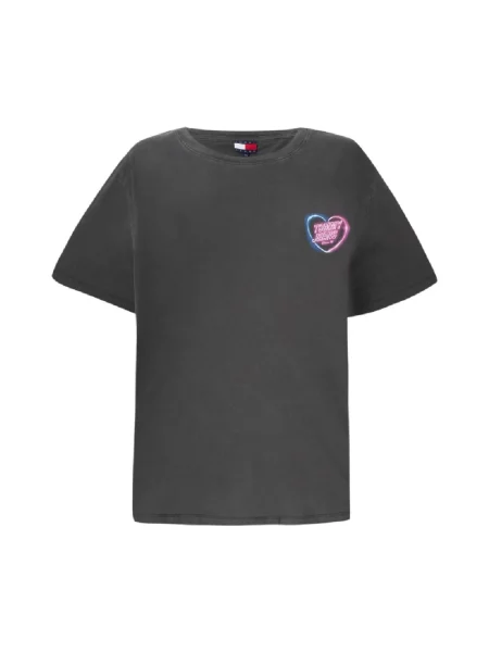 Tommy Hilfiger Koszulki Kobieta XS Neonowa Koszulka z Nadrukiem Serca szary