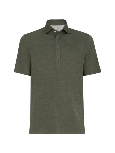 Tricou polo Brunello Cucinelli de lână cu guler italian verde