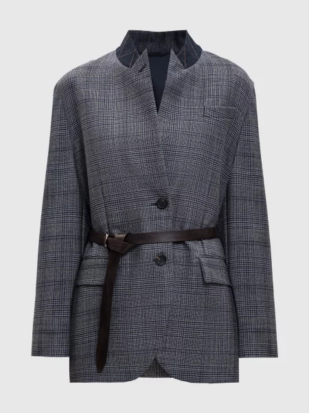 Жакет з вовни в клітинку Brunello Cucinelli сірий