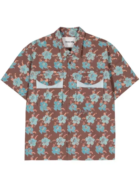 Květinová košile Story Mfg. s potiskem hnědá