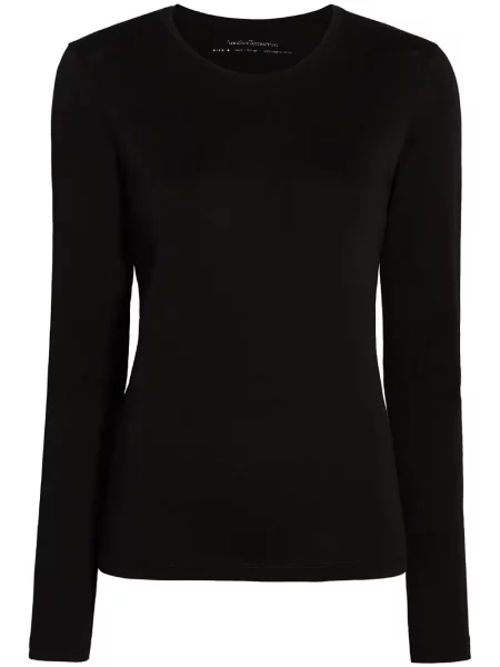 Tricou Another Tomorrow cu decolteu rotund lung negru