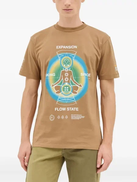 Tricou Space Available cu imagine cu decolteu rotund maro