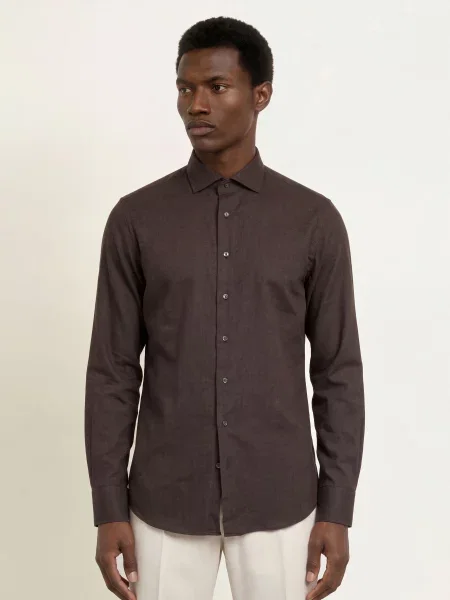 Profuomo Košile Slim Fit tmavě hnědá