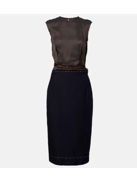 Sukienka midi Maison Margiela do kolan z twillu garniturowa niebieska