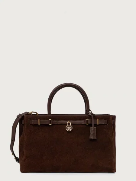 TOMMY HILFIGER Kabelka TOTE SUEDE / tmavohnedá hnedá