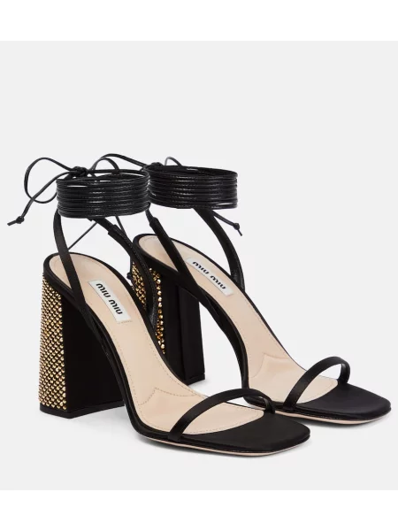 Satenaste sandali Miu Miu črna