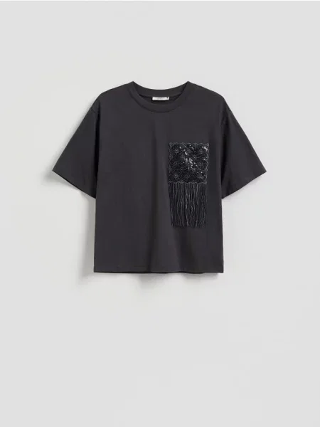 Reserved Tricou cu detaliu decorativ gri-închis gri