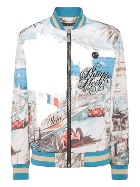 Сатенено яке тип бомбър Philipp Plein бяло