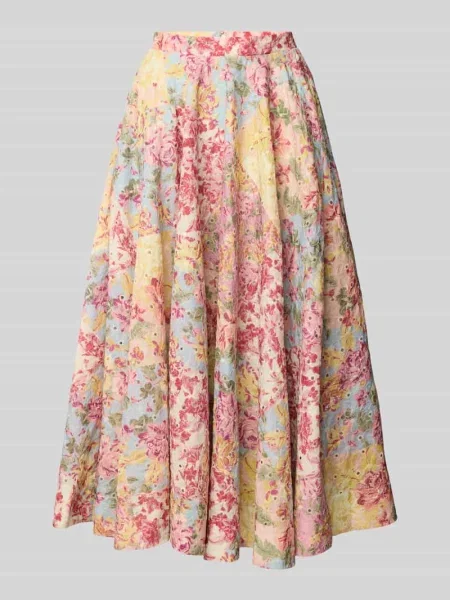 Spódnica midi z haftem angielskim Adlysh żółta