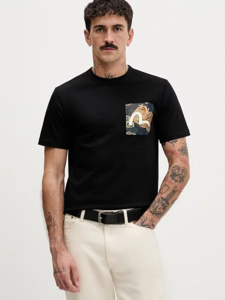 Evisu tricou din Brocade Patch Pocket bărbați cu model negru