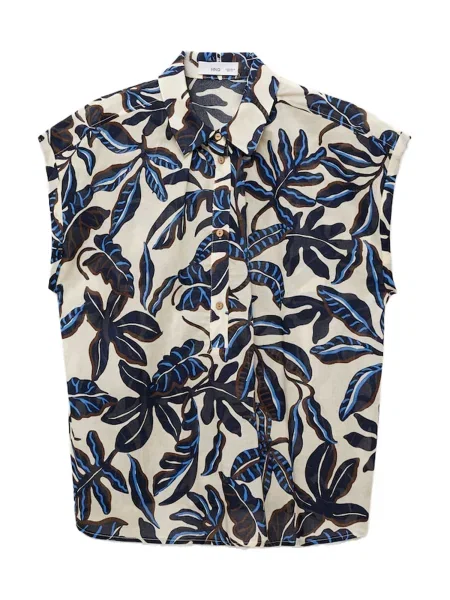 MANGO Bluză MERCI ecru / albastru / maro negru