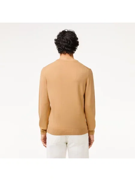Lacoste Sweter Z Bawełny Organicznej Z Okrągłym Dekoltem beżowy