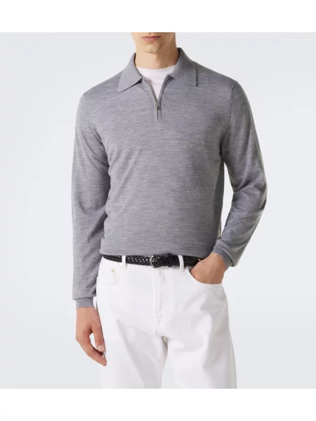 Tricou polo Lardini de lână gri