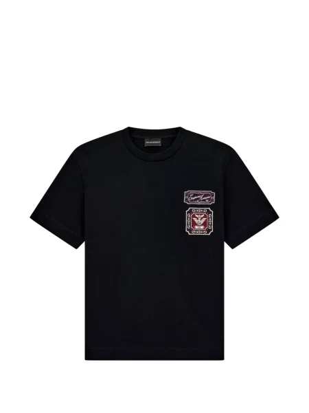 Tricou Emporio Armani cu broderie din jerseu negru