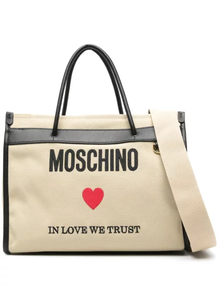 Geantă shopper Moschino cu broderie din canvas maro