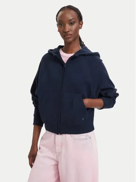 Tommy Jeans dukserica na zakopčavanje ženska od pamuka plava
