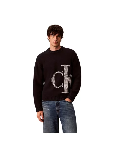 Sweter Calvin Klein wełniany z okrągłym dekoltem biały