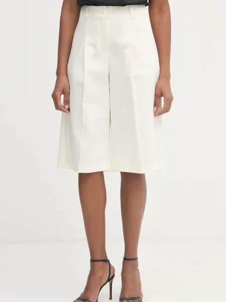 BOSS Orange pantaloni scurți eleganți pentru femei din amestec de in C bej