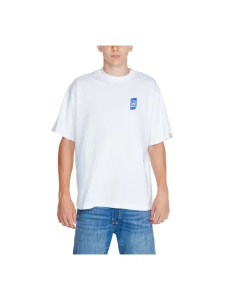 Koszulka Replay z dżerseju z krótkim rękawem z dekoltem w kształcie litery U biała