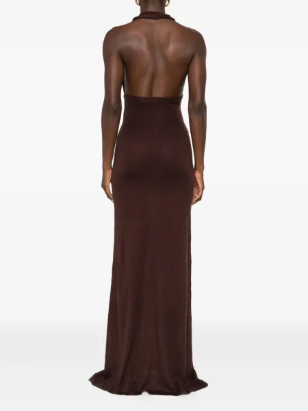 Rochie maxi Aya Muse cu gât halter de costum maro