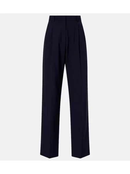 Pantaloni The Row de lână albastru