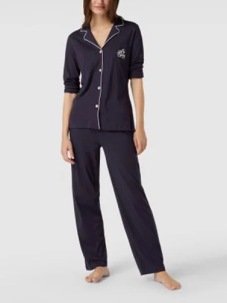 Piżama z mieszanki bawełny i modalu Lauren Ralph Lauren granatowa