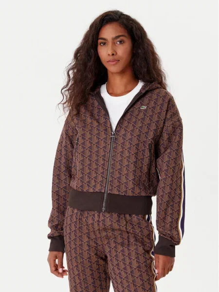 Кофта Lacoste з капюшоном візерунок коричневий
