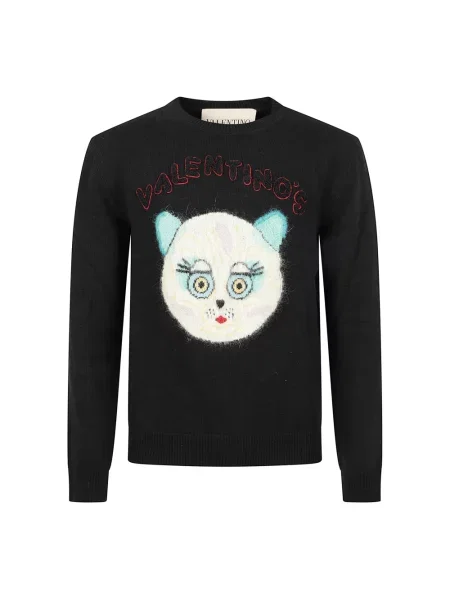Lniany sweter Valentino Garavani czarny