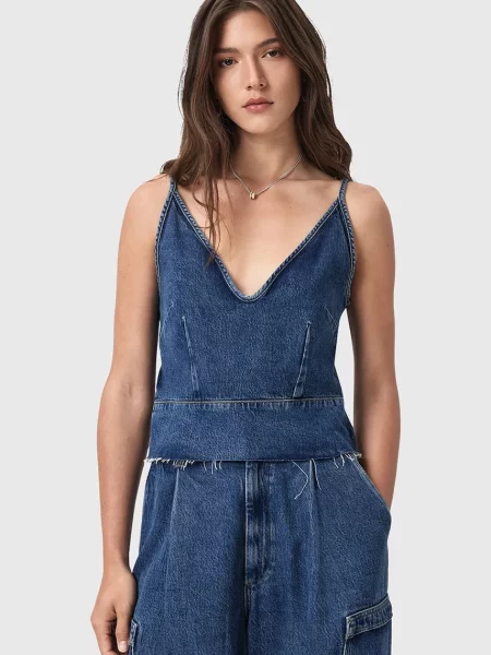 AllSaints bluză din denim LILAH femei uni albastră