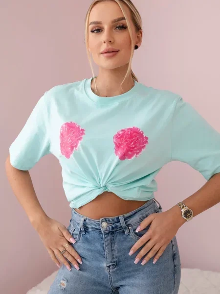 Koszulka Kesi w kwiatki z nadrukiem khaki